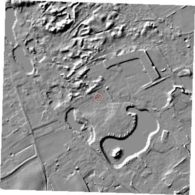 Shaded relief map of the ground around LN117QY, computed from Environment Agency LiDAR. The ground here sits at about 3 m above sea level and falls 7 m across the surrounding 800 m. Surface water reaching this point runs off ground lying to the south-south-east, 5.2 m higher.