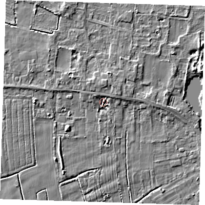 Shaded relief map of the ground around LN117RH, computed from Environment Agency LiDAR. The ground here sits at about 3 m above sea level and falls 6 m across the surrounding 800 m. Surface water reaching this point runs off ground lying to the south, 2.7 m higher.