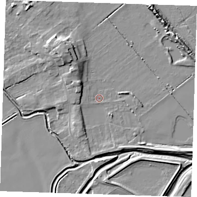 Shaded relief map of the ground around LN117SA, computed from Environment Agency LiDAR. The ground here sits at about 3 m above sea level and falls 11 m across the surrounding 800 m. Surface water reaching this point runs off ground lying to the west-north-west, 3.9 m higher.