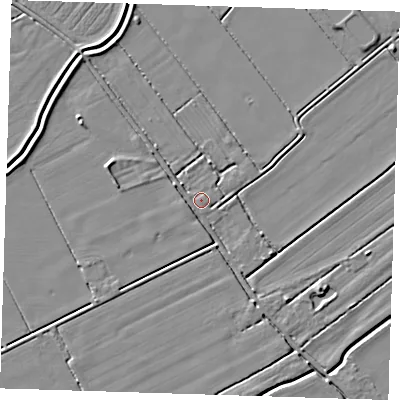 Shaded relief map of the ground around LN117SX, computed from Environment Agency LiDAR. The ground here sits at about 3 m above sea level and falls 4 m across the surrounding 800 m. Surface water reaching this point runs off ground lying to the west-north-west, 1.5 m higher.