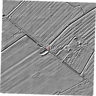 Shaded relief map of the ground around LN117SY, computed from Environment Agency LiDAR. The ground here sits at about 3 m above sea level and falls 6 m across the surrounding 800 m. Surface water reaching this point runs off ground lying to the south-south-west, 3.2 m higher.