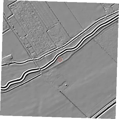 Shaded relief map of the ground around LN117TX, computed from Environment Agency LiDAR. The ground here sits at about 2 m above sea level and falls 4 m across the surrounding 800 m. Surface water reaching this point runs off ground lying to the west-south-west, 1.5 m higher.