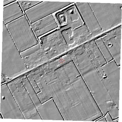 Shaded relief map of the ground around LN117UD, computed from Environment Agency LiDAR. The ground here sits at about 2 m above sea level and falls 4 m across the surrounding 800 m. Surface water reaching this point runs off ground lying to the north-west, 1.5 m higher.