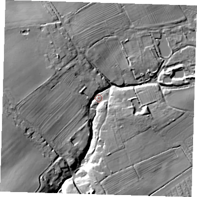 Shaded relief map of the ground around LN118GZ, computed from Environment Agency LiDAR. The ground here sits at about 26 m above sea level and falls 29 m across the surrounding 800 m. Surface water reaching this point runs off ground lying to the south-west, 24.8 m higher.