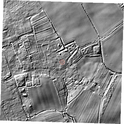 Shaded relief map of the ground around LN118HL, computed from Environment Agency LiDAR. The ground here sits at about 8 m above sea level and falls 10 m across the surrounding 800 m. Surface water reaching this point runs off ground lying to the west-north-west, 1.2 m higher.