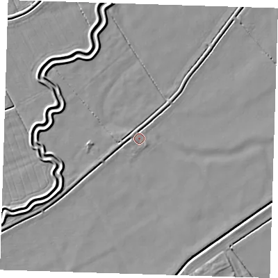 Shaded relief map of the ground around LN118JT, computed from Environment Agency LiDAR. The ground here sits at about 2 m above sea level and falls 4 m across the surrounding 800 m. Surface water reaching this point runs off ground lying to the south-east, 0.7 m higher.