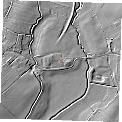 Shaded relief map of the ground around LN118JZ, computed from Environment Agency LiDAR. The ground here sits at about 6 m above sea level and falls 11 m across the surrounding 800 m. Surface water reaching this point runs off ground lying to the west-north-west, 1.1 m higher.