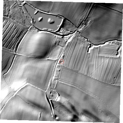 Shaded relief map of the ground around LN118QW, computed from Environment Agency LiDAR. The ground here sits at about 43 m above sea level and falls 37 m across the surrounding 800 m. Surface water reaching this point runs off ground lying to the south, 9.2 m higher.