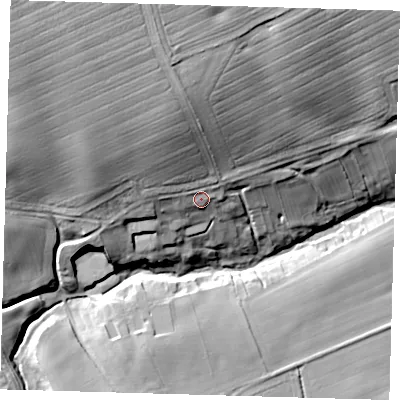 Shaded relief map of the ground around LN119QX, computed from Environment Agency LiDAR. The ground here sits at about 60 m above sea level and falls 49 m across the surrounding 800 m. Surface water reaching this point runs off ground lying to the north-north-west, 17.8 m higher.