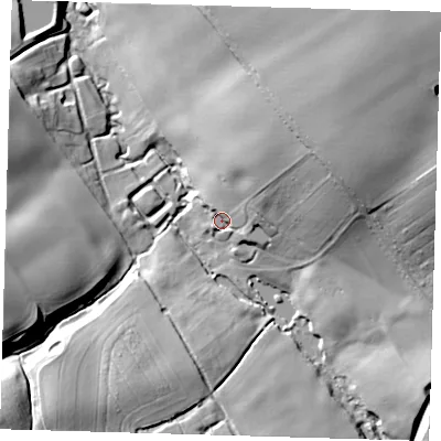 Shaded relief map of the ground around LN119SS, computed from Environment Agency LiDAR. The ground here sits at about 55 m above sea level and falls 42 m across the surrounding 800 m. Surface water reaching this point runs off ground lying to the north-east, 34.4 m higher.