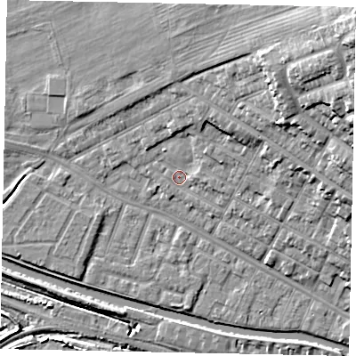 Shaded relief map of the ground around LN11PP, computed from Environment Agency LiDAR. The ground here sits at about 6 m above sea level and falls 29 m across the surrounding 800 m. Surface water reaching this point runs off ground lying to the north-east, 13.2 m higher.