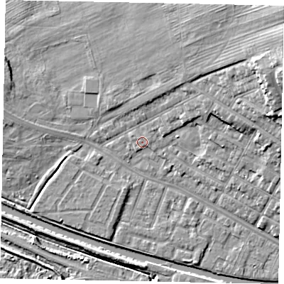 Shaded relief map of the ground around LN11SD, computed from Environment Agency LiDAR. The ground here sits at about 6 m above sea level and falls 22 m across the surrounding 800 m. Surface water reaching this point runs off ground lying to the north-east, 0.9 m higher.