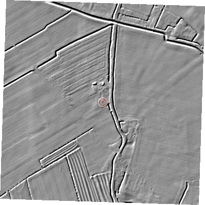 Shaded relief map of the ground around LN121NJ, computed from Environment Agency LiDAR. The ground here sits at about 2 m above sea level and falls 3 m across the surrounding 800 m. Surface water reaching this point runs off ground lying to the north-north-west, 3.3 m higher.