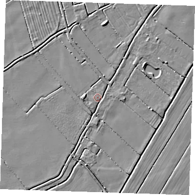 Shaded relief map of the ground around LN121NX, computed from Environment Agency LiDAR. The ground here sits at about 2 m above sea level and falls 4 m across the surrounding 800 m. Surface water reaching this point runs off ground lying to the west, 3.0 m higher.