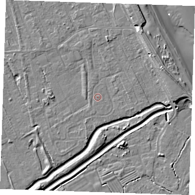 Shaded relief map of the ground around LN122BY, computed from Environment Agency LiDAR. The ground here sits at about 2 m above sea level and falls 10 m across the surrounding 800 m. Surface water reaching this point runs off ground lying to the east-south-east, 0.8 m higher.