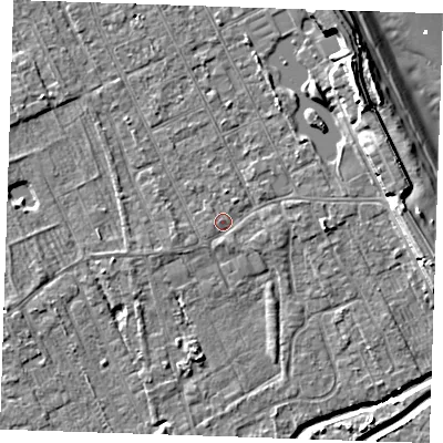 Shaded relief map of the ground around LN122DE, computed from Environment Agency LiDAR. The ground here sits at about 2 m above sea level and falls 9 m across the surrounding 800 m. Surface water reaching this point runs off ground lying to the south, 0.8 m higher.