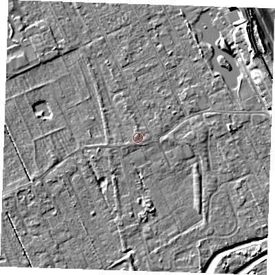 Shaded relief map of the ground around LN122DX, computed from Environment Agency LiDAR. The ground here sits at about 3 m above sea level and falls 9 m across the surrounding 800 m. Surface water reaching this point runs off ground lying to the north, 0.5 m higher.