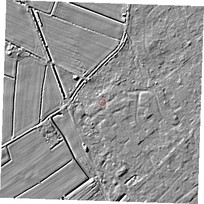 Shaded relief map of the ground around LN122GS, computed from Environment Agency LiDAR. The ground here sits at about 2 m above sea level and falls 5 m across the surrounding 800 m. Surface water reaching this point runs off ground lying to the south-south-east, 0.7 m higher.
