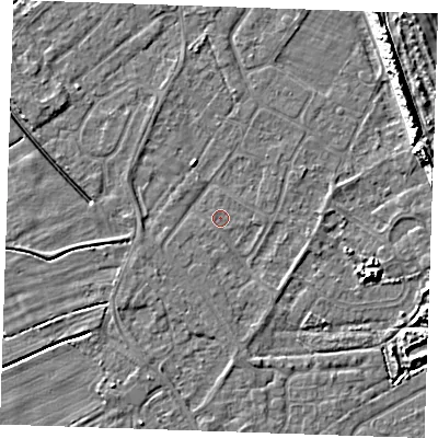 Shaded relief map of the ground around LN122JR, computed from Environment Agency LiDAR. The ground here sits at about 2 m above sea level and falls 10 m across the surrounding 800 m. Surface water reaching this point runs off ground lying to the south-south-east, 0.9 m higher.