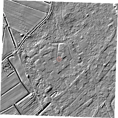 Shaded relief map of the ground around LN122NB, computed from Environment Agency LiDAR. The ground here sits at about 2 m above sea level and falls 8 m across the surrounding 800 m. Surface water reaching this point runs off ground lying to the east-north-east, 0.6 m higher.