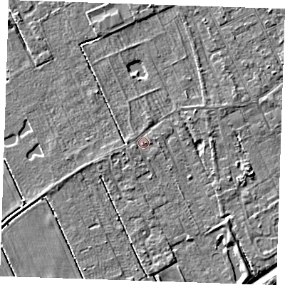 Shaded relief map of the ground around LN122NX, computed from Environment Agency LiDAR. The ground here sits at about 2 m above sea level and falls 4 m across the surrounding 800 m. Surface water reaching this point runs off ground lying to the west-south-west, 0.7 m higher.