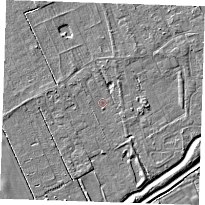 Shaded relief map of the ground around LN122QS, computed from Environment Agency LiDAR. The ground here sits at about 2 m above sea level and falls 4 m across the surrounding 800 m. Surface water reaching this point runs off ground lying to the east, 2.2 m higher.