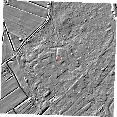 Shaded relief map of the ground around LN122TU, computed from Environment Agency LiDAR. The ground here sits at about 2 m above sea level and falls 8 m across the surrounding 800 m. Surface water reaching this point runs off ground lying to the south-east, 0.5 m higher.