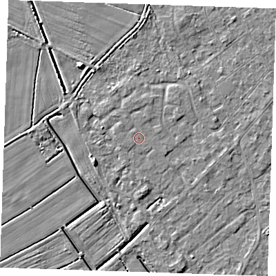 Shaded relief map of the ground around LN122TX, computed from Environment Agency LiDAR. The ground here sits at about 2 m above sea level and falls 5 m across the surrounding 800 m. Surface water reaching this point runs off ground lying to the west-north-west, 0.8 m higher.