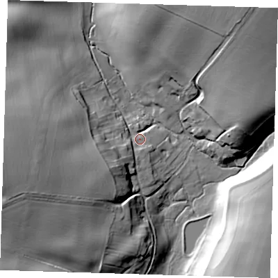 Shaded relief map of the ground around LN130BE, computed from Environment Agency LiDAR. The ground here sits at about 26 m above sea level and falls 33 m across the surrounding 800 m. Surface water reaching this point runs off ground lying to the west-south-west, 27.5 m higher.