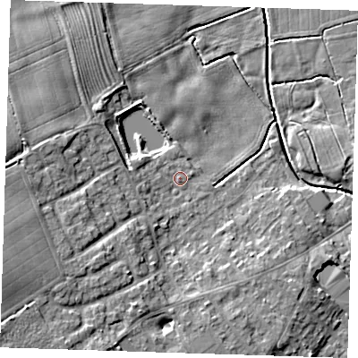 Shaded relief map of the ground around LN130EH, computed from Environment Agency LiDAR. The ground here sits at about 7 m above sea level and falls 10 m across the surrounding 800 m. Surface water reaching this point runs off ground lying to the west-south-west, 7.4 m higher.