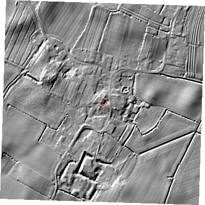 Shaded relief map of the ground around LN130JJ, computed from Environment Agency LiDAR. The ground here sits at about 5 m above sea level and falls 9 m across the surrounding 800 m. Surface water reaching this point runs off ground lying to the north-west, 1.7 m higher.