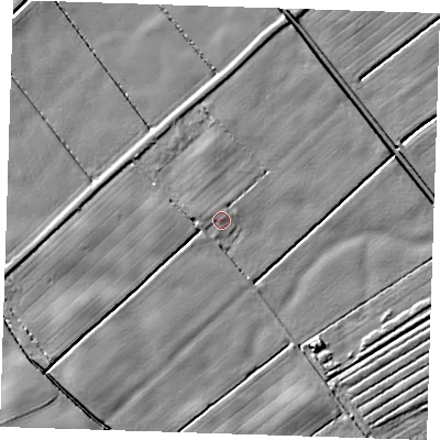Shaded relief map of the ground around LN130JT, computed from Environment Agency LiDAR. The ground here sits at about 3 m above sea level and falls 6 m across the surrounding 800 m. Surface water reaching this point runs off ground lying to the west-north-west, 0.8 m higher.