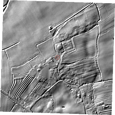 Shaded relief map of the ground around LN130LR, computed from Environment Agency LiDAR. The ground here sits at about 10 m above sea level and falls 9 m across the surrounding 800 m. Surface water reaching this point runs off ground lying to the south-east, 1.0 m higher.