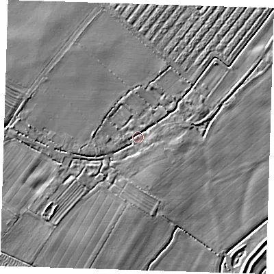 Shaded relief map of the ground around LN130NS, computed from Environment Agency LiDAR. The ground here sits at about 3 m above sea level and falls 5 m across the surrounding 800 m. Surface water reaching this point runs off ground lying to the south-west, 4.0 m higher.