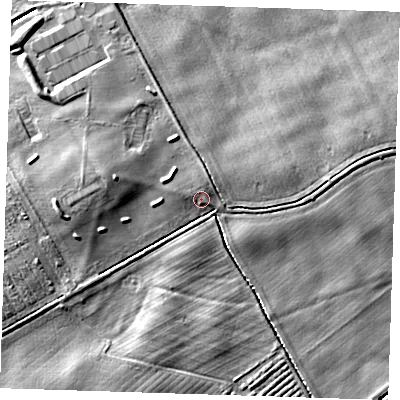 Shaded relief map of the ground around LN130PF, computed from Environment Agency LiDAR. The ground here sits at about 4 m above sea level and falls 6 m across the surrounding 800 m. Surface water reaching this point runs off ground lying to the west, 4.1 m higher.
