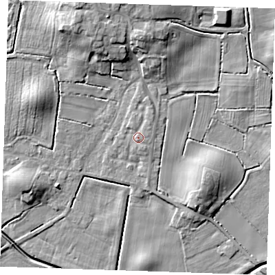 Shaded relief map of the ground around LN139GF, computed from Environment Agency LiDAR. The ground here sits at about 4 m above sea level and falls 10 m across the surrounding 800 m. Surface water reaching this point runs off ground lying to the north-east, 1.0 m higher.