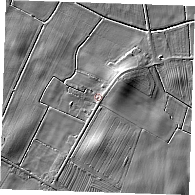 Shaded relief map of the ground around LN139JR, computed from Environment Agency LiDAR. The ground here sits at about 4 m above sea level and falls 8 m across the surrounding 800 m. Surface water reaching this point runs off ground lying to the north-east, 3.8 m higher.