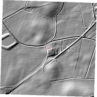 Shaded relief map of the ground around LN139JW, computed from Environment Agency LiDAR. The ground here sits at about 4 m above sea level and falls 9 m across the surrounding 800 m. Surface water reaching this point runs off ground lying to the south-south-east, 2.7 m higher.
