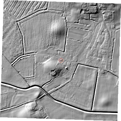 Shaded relief map of the ground around LN139JZ, computed from Environment Agency LiDAR. The ground here sits at about 3 m above sea level and falls 9 m across the surrounding 800 m. Surface water reaching this point runs off ground lying to the south-west, 3.9 m higher.