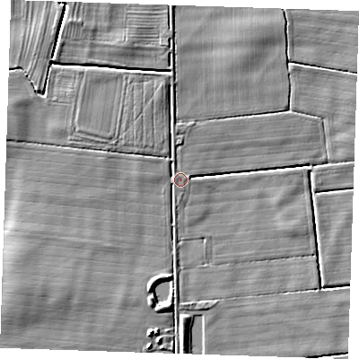 Shaded relief map of the ground around LN139LE, computed from Environment Agency LiDAR. The ground here sits at about 2 m above sea level and falls 5 m across the surrounding 800 m. Surface water reaching this point runs off ground lying to the north, 1.1 m higher.