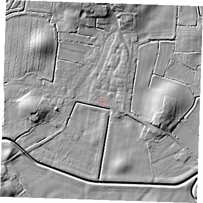 Shaded relief map of the ground around LN139LP, computed from Environment Agency LiDAR. The ground here sits at about 3 m above sea level and falls 9 m across the surrounding 800 m. Surface water reaching this point runs off ground lying to the north-north-west, 9.1 m higher.