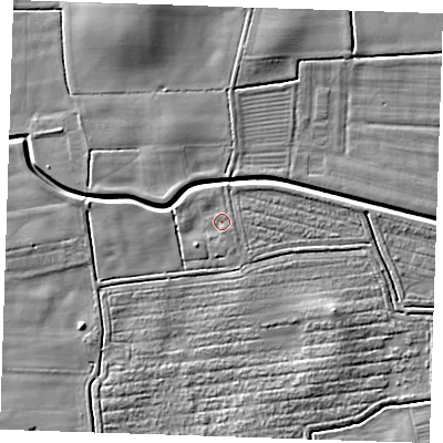 Shaded relief map of the ground around LN139LQ, computed from Environment Agency LiDAR. The ground here sits at about 3 m above sea level and falls 8 m across the surrounding 800 m. Surface water reaching this point runs off ground lying to the east-south-east, 0.9 m higher.