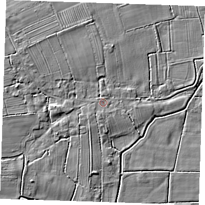 Shaded relief map of the ground around LN139NR, computed from Environment Agency LiDAR. The ground here sits at about 4 m above sea level and falls 6 m across the surrounding 800 m. Surface water reaching this point runs off ground lying to the south-west, 1.1 m higher.