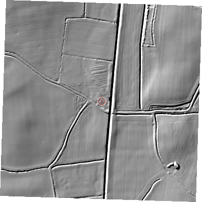 Shaded relief map of the ground around LN139QG, computed from Environment Agency LiDAR. The ground here sits at about 3 m above sea level and falls 8 m across the surrounding 800 m. Surface water reaching this point runs off ground lying to the south-east, 1.7 m higher.