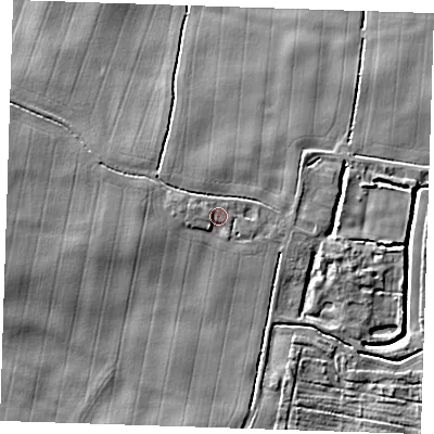 Shaded relief map of the ground around LN139QH, computed from Environment Agency LiDAR. The ground here sits at about 6 m above sea level and falls 7 m across the surrounding 800 m. Surface water reaching this point runs off ground lying to the south-west, 1.9 m higher.