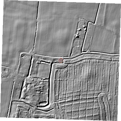 Shaded relief map of the ground around LN139QJ, computed from Environment Agency LiDAR. The ground here sits at about 4 m above sea level and falls 7 m across the surrounding 800 m. Surface water reaching this point runs off ground lying to the south-west, 4.0 m higher.