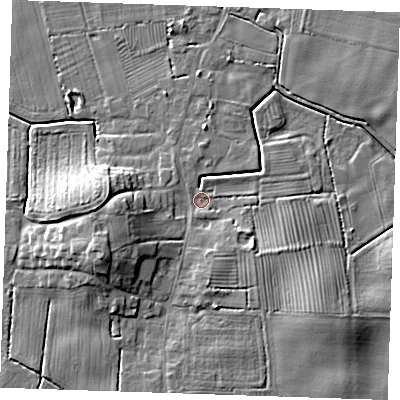 Shaded relief map of the ground around LN139RA, computed from Environment Agency LiDAR. The ground here sits at about 4 m above sea level and falls 11 m across the surrounding 800 m. Surface water reaching this point runs off ground lying to the west-south-west, 8.4 m higher.