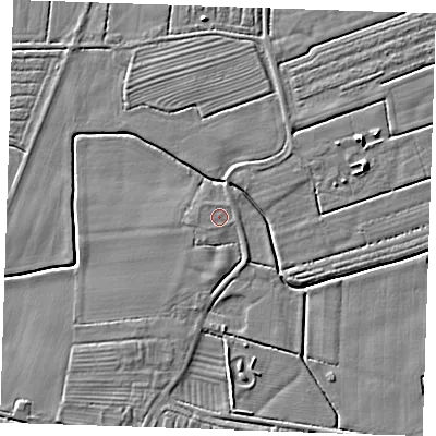 Shaded relief map of the ground around LN139RL, computed from Environment Agency LiDAR. The ground here sits at about 3 m above sea level and falls 5 m across the surrounding 800 m. Surface water reaching this point runs off ground lying to the south-west, 1.8 m higher.