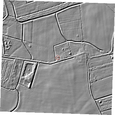 Shaded relief map of the ground around LN139RN, computed from Environment Agency LiDAR. The ground here sits at about 3 m above sea level and falls 4 m across the surrounding 800 m. Surface water reaching this point runs off ground lying to the south-south-east, 1.8 m higher.