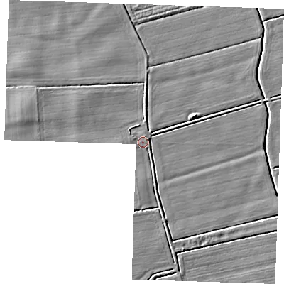 Shaded relief map of the ground around LN139RW, computed from Environment Agency LiDAR. The ground here sits at about 3 m above sea level and falls 4 m across the surrounding 800 m. Surface water reaching this point runs off ground lying to the west-north-west, 1.8 m higher.
